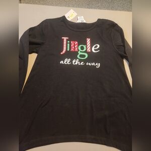 Womens Long Sleeve Black Sparkly Glitter Jingle All The Way Christmas T-Shirt M